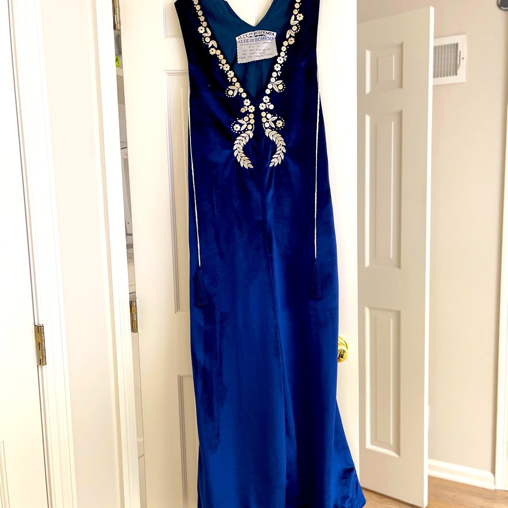 Alix of Bohemia blue velvet one of a kind jumpsuit